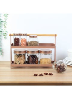 DANUBE HOME Danube Home Mocha 2-Tier Spice Rack,With Bamboo Bar 32.5 X 11.8 X 22 Cm | Iron Metal, Bamboo Spice Jar | Kitchen Spices Storage For Home - Brown  - Image 1