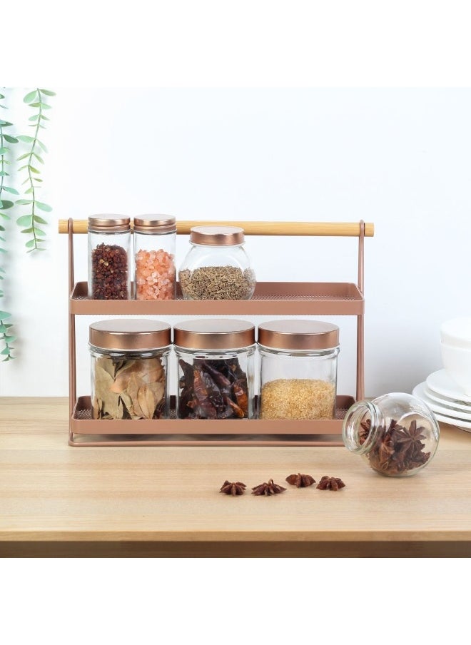 DANUBE HOME Danube Home Mocha 2-Tier Spice Rack,With Bamboo Bar 32.5 X 11.8 X 22 Cm | Iron Metal, Bamboo Spice Jar | Kitchen Spices Storage For Home - Brown  - Image 1