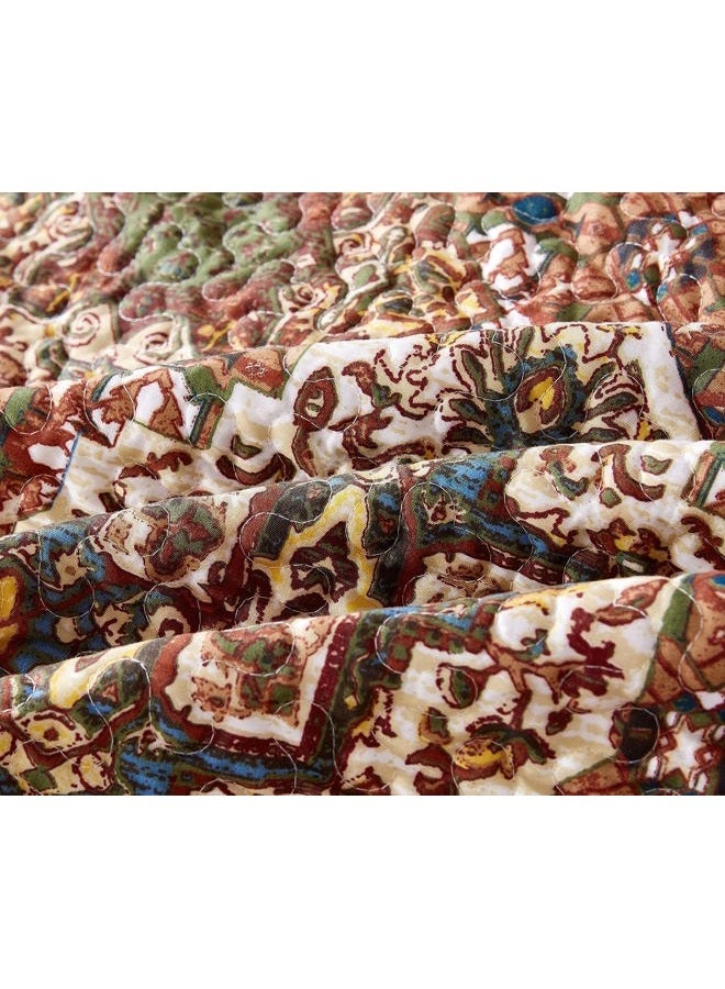 DaDa Bedding Earthy Cross Motif Folk Bedspread - Cozy Arabian Moroccan Ogee Rustic Antique Style Quilted Coverlet Set - Scalloped Edges Warm Tones Burnt Orange Brown Olive Green - Queen - 3-Pieces - Image 4