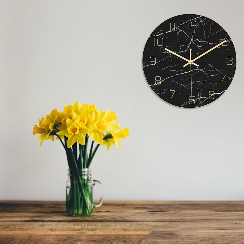 1pc Household Clock Marble Printing Modern Wall Clock Hanging Clock without Battery for Home Decor - Image 1