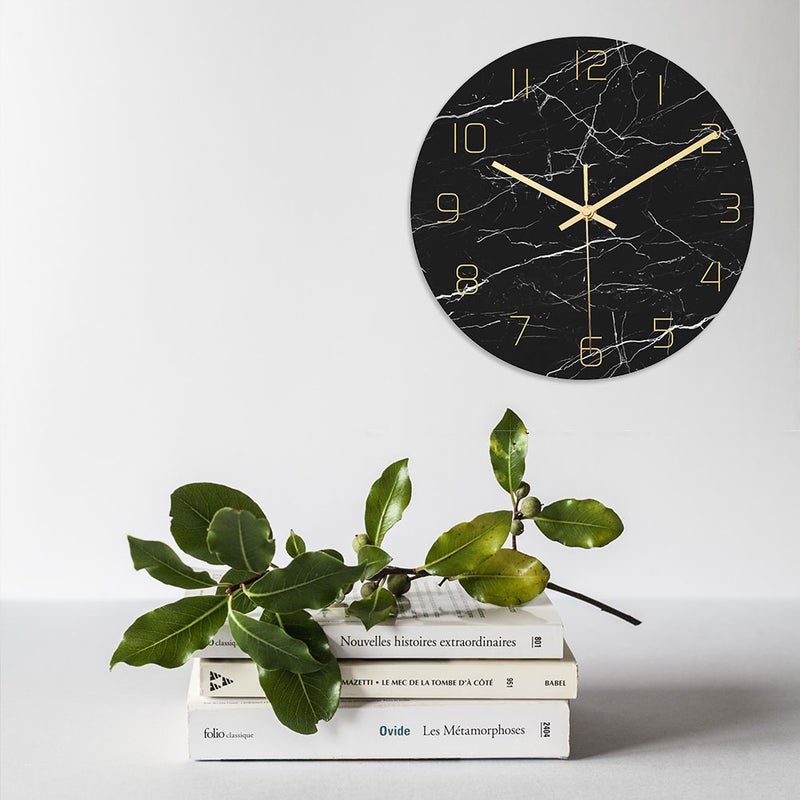 1pc Household Clock Marble Printing Modern Wall Clock Hanging Clock without Battery for Home Decor - Image 3