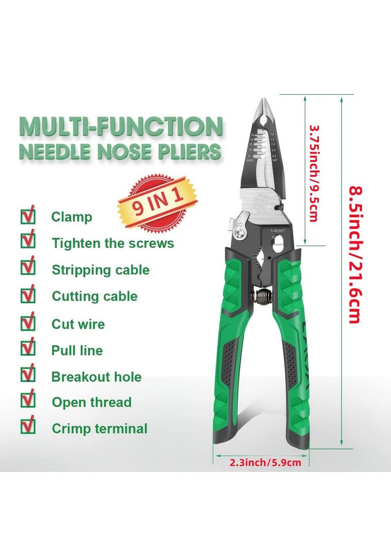 Y&D - Electrician Pliers Needle Nose Pliers, 9 in 1Multipurpose Tools for Clamping, Wire Stripping, Cable Cutting, Opening, Splitting - Image 1
