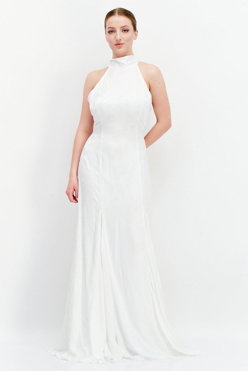 Galvan London Women Silk Jacquard Sleeveless Maxi Dress, White - Image 1