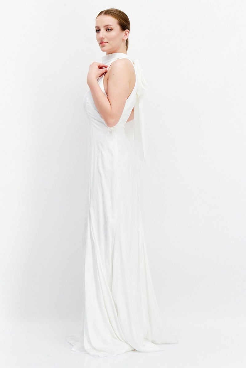 Galvan London Women Silk Jacquard Sleeveless Maxi Dress, White - Image 2