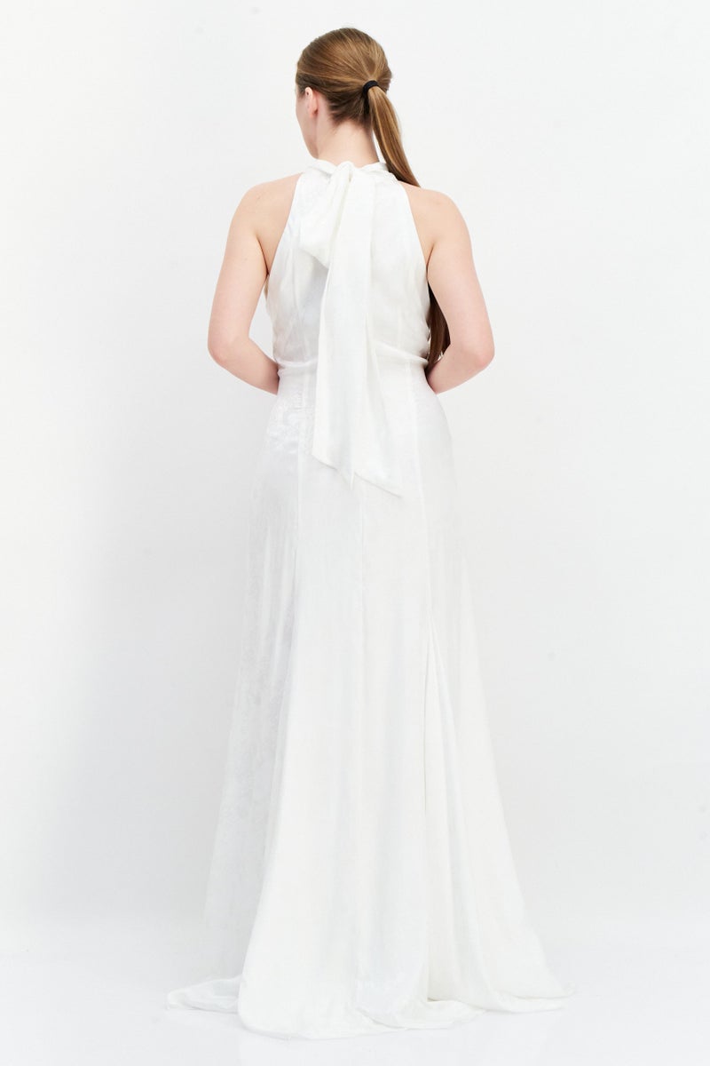 Galvan London Women Silk Jacquard Sleeveless Maxi Dress, White - Image 3