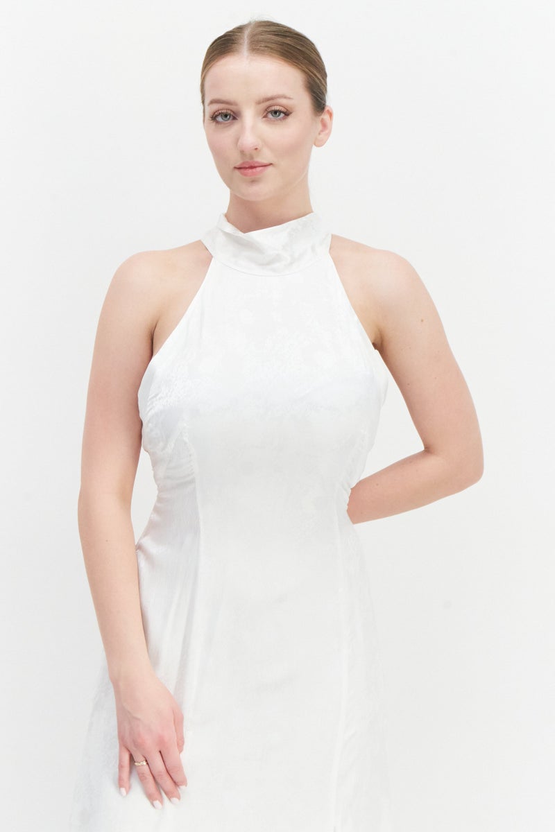 Galvan London Women Silk Jacquard Sleeveless Maxi Dress, White - Image 4