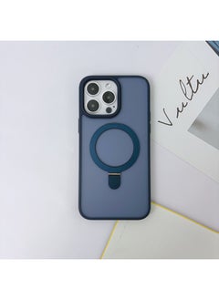 Applicable To For Iphone 16ProMax Mobile Phone Case For Iphone15 Bracket Magnetic Absorption Anti-fall Q1 Frosted Skin Feeling Fulcrum Factory-Color:Deep Sea Blue-Applicable Models:For Iphone 13promax
