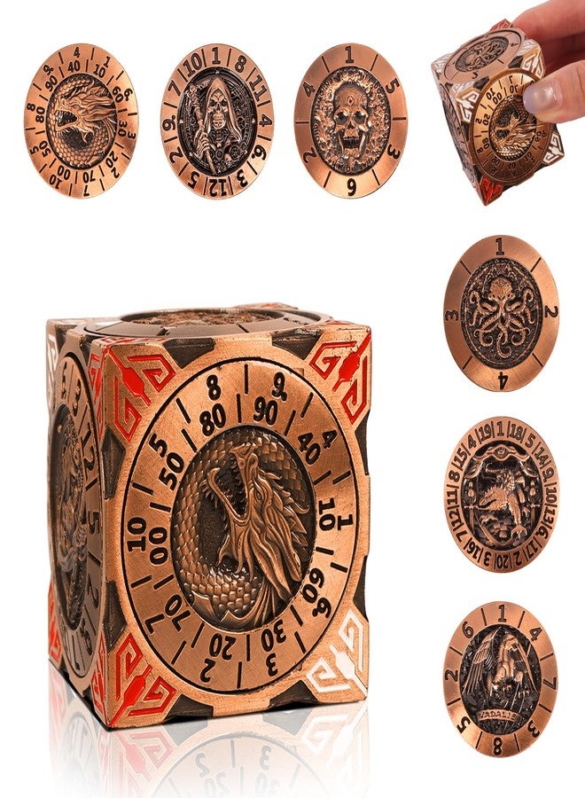 KDSPAROS 7 in 1 Spinner DND Dice Set, Metal Roulette DND Dice with 3D Relief for Dungeons and Dragons, Premium Unique Dice Spinner for DM & Tabletop Games RPG Players (Ancient Gold) - Image 1