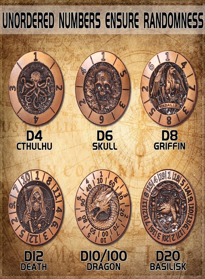 KDSPAROS 7 in 1 Spinner DND Dice Set, Metal Roulette DND Dice with 3D Relief for Dungeons and Dragons, Premium Unique Dice Spinner for DM & Tabletop Games RPG Players (Ancient Gold) - Image 4