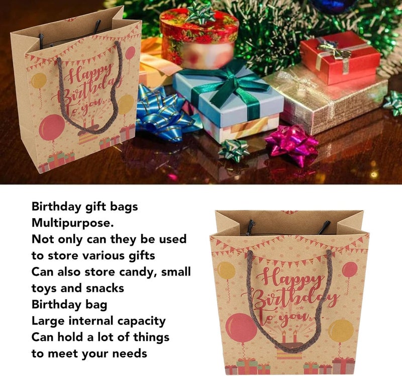 WiseZythum 12pcs Birthday Gift Bags, Cute Large Capacity Happy Birthday Party Favor Bags with Handle for Kids Girls, Durable Paper Gift Bags for Candy Toys Snacks (Type 2) - Image 4