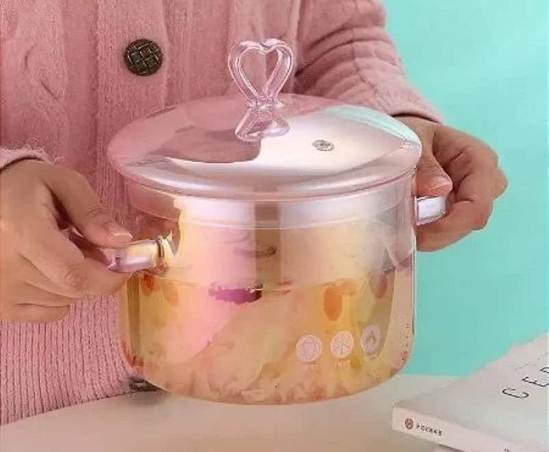Generic Heat-Resistant Glass Cooking Pot with Heart Handle, 1500ml Capacity, Stovetop Safe .lem