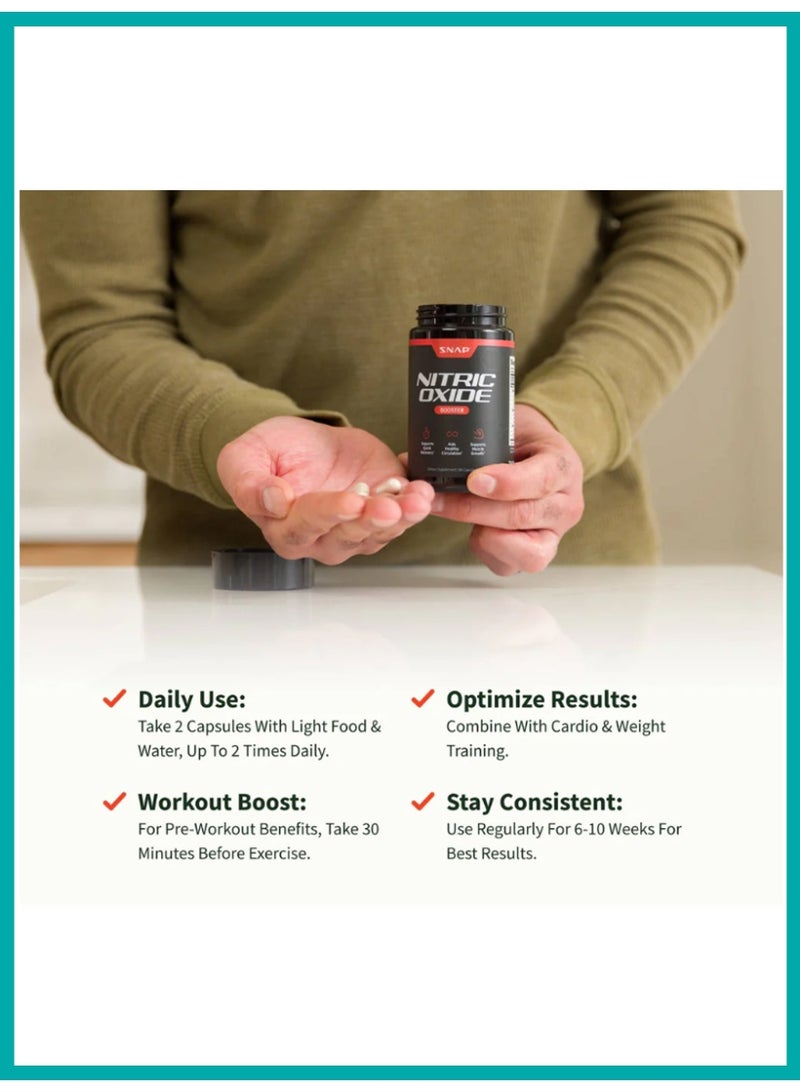 SNAP SUPPLEMENTS Nitric Oxide Booster Supplement – Amino Acids & Botanical Blend – Supports Energy, Endurance & Heart Health – 60 Capsules - Image 5