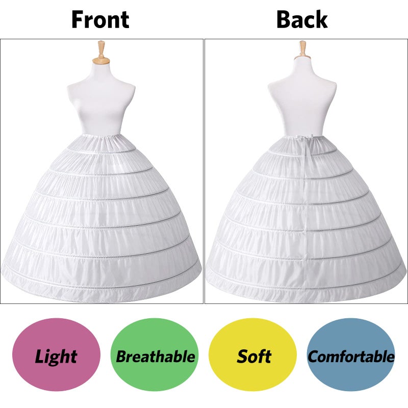 PrettyQueen Women 6 Hoop Petticoat White A-line Floor-Length Crinoline Underskirt for Bridal Wedding Dress Ball Gown - Image 3