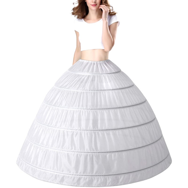 PrettyQueen Women 6 Hoop Petticoat White A-line Floor-Length Crinoline Underskirt for Bridal Wedding Dress Ball Gown - Image 1