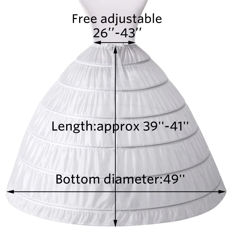 PrettyQueen Women 6 Hoop Petticoat White A-line Floor-Length Crinoline Underskirt for Bridal Wedding Dress Ball Gown - Image 2
