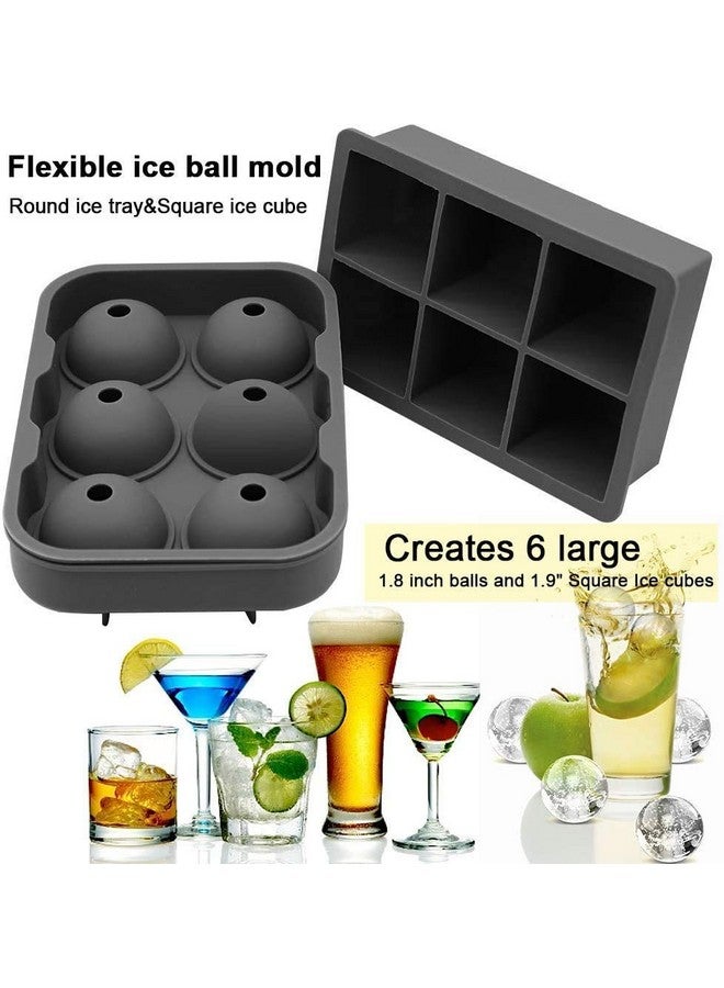 AmigozZ Silicon Ice Cube Ball Maker, Silicone 6 Giant Ice Ball Cube Tray Silicon Sphere Mold Bar Whiskey Cocktails(Black) (Round + Square 6 Grid Ice Cube Tray) - Image 5