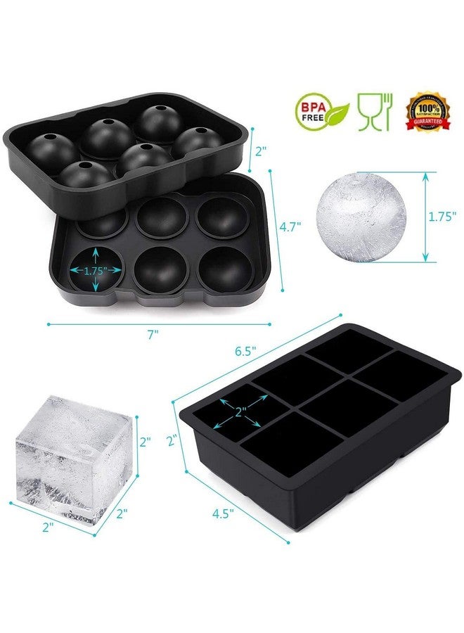AmigozZ Silicon Ice Cube Ball Maker, Silicone 6 Giant Ice Ball Cube Tray Silicon Sphere Mold Bar Whiskey Cocktails(Black) (Round + Square 6 Grid Ice Cube Tray) - Image 3