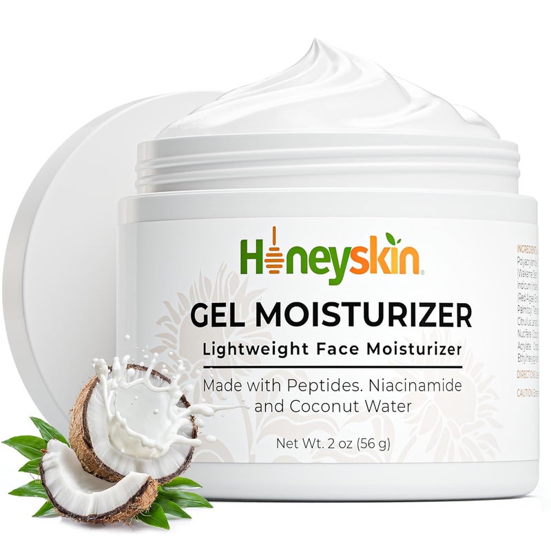 Honeyskin Honeyskin Gel Moisturizer for face  Lightweight Water Gel Infused with Coconut water with Niacinamide  Peptides for Deep Hydration  Hypoallergenic Face Moisturizer for Women 2oz 