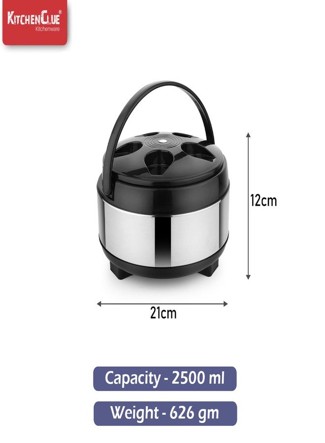 KITCHEN CLUE Stainless Steel Insulated Thermoware Casserole Hot-Pot with Plastic Lid for Storing Roti, Fresh (Pack Of 2 Pcs, 2500 ML), High Food Grade Quality and Black Color Makes It Exclusive and Highly Durable - Image 4