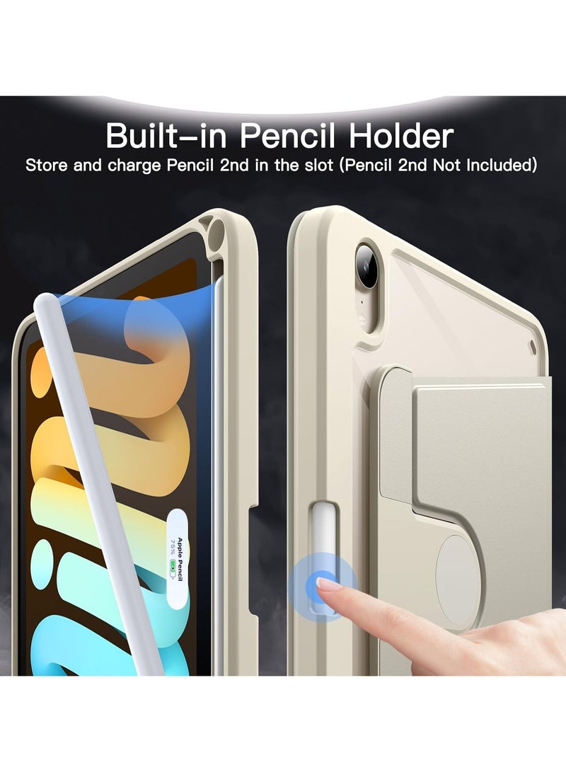 DUSALA Rotating Case for iPad mini (A17 Pro, 2024 Model, 7th Generation) / mini 6 (2021 Model, 6th Generation) with Pencil Holder,360 Degree Rotation Protective Stand Slim Cover Clear Back, Auto Wake/Sleep (iPad mini) - Image 5
