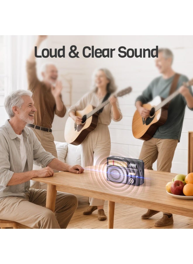 Portable Vintage Radio, Retro Bluetooth Speaker, FM/AM/SW, TF Card/USB Playback, USB-C/Solar Battery Operated Radio, Lanyard, Transistor Radios, Small Radios - Image 4