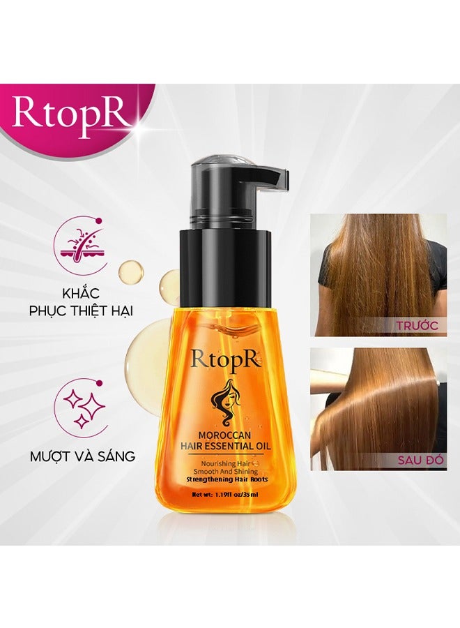 RtopR Moroccan Hair Essential Oil, Repair and Strengthen Damaged Hair Roots, No Shampoo Hair Mask, Moisturize Hair Care Essence - 35ML - Image 5