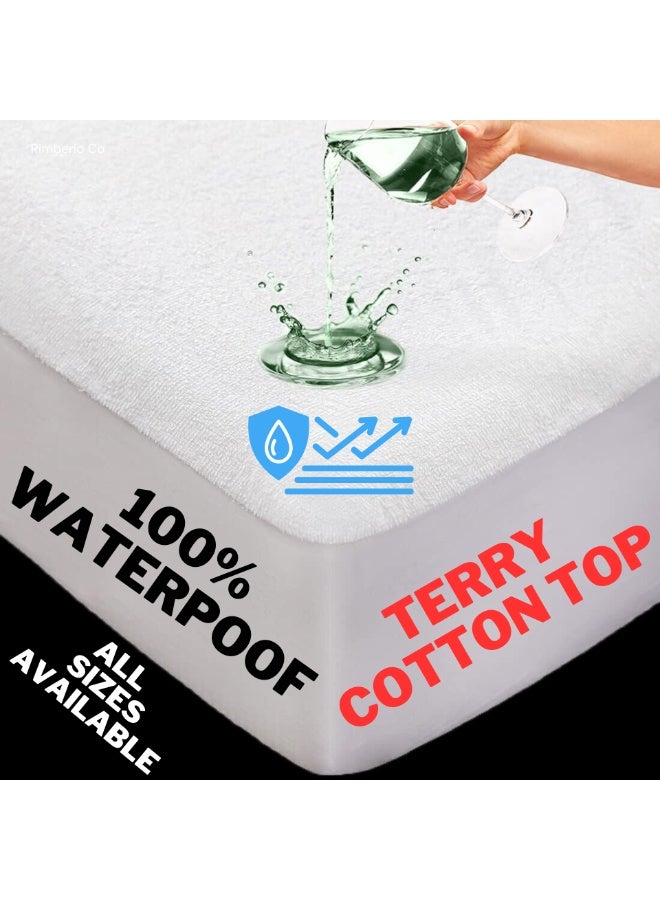 TW PREMIER Waterproof Cotton Terry Mattress Protector - 30cm Deep Pocket Fitted Bed Sheet Style, Breathable & Noiseless Mattress Cover - Image 2