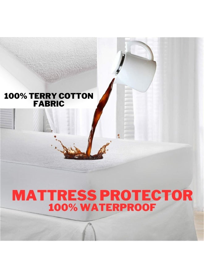 TW PREMIER Waterproof Cotton Terry Mattress Protector - 30cm Deep Pocket Fitted Bed Sheet Style, Breathable & Noiseless Mattress Cover - Image 4
