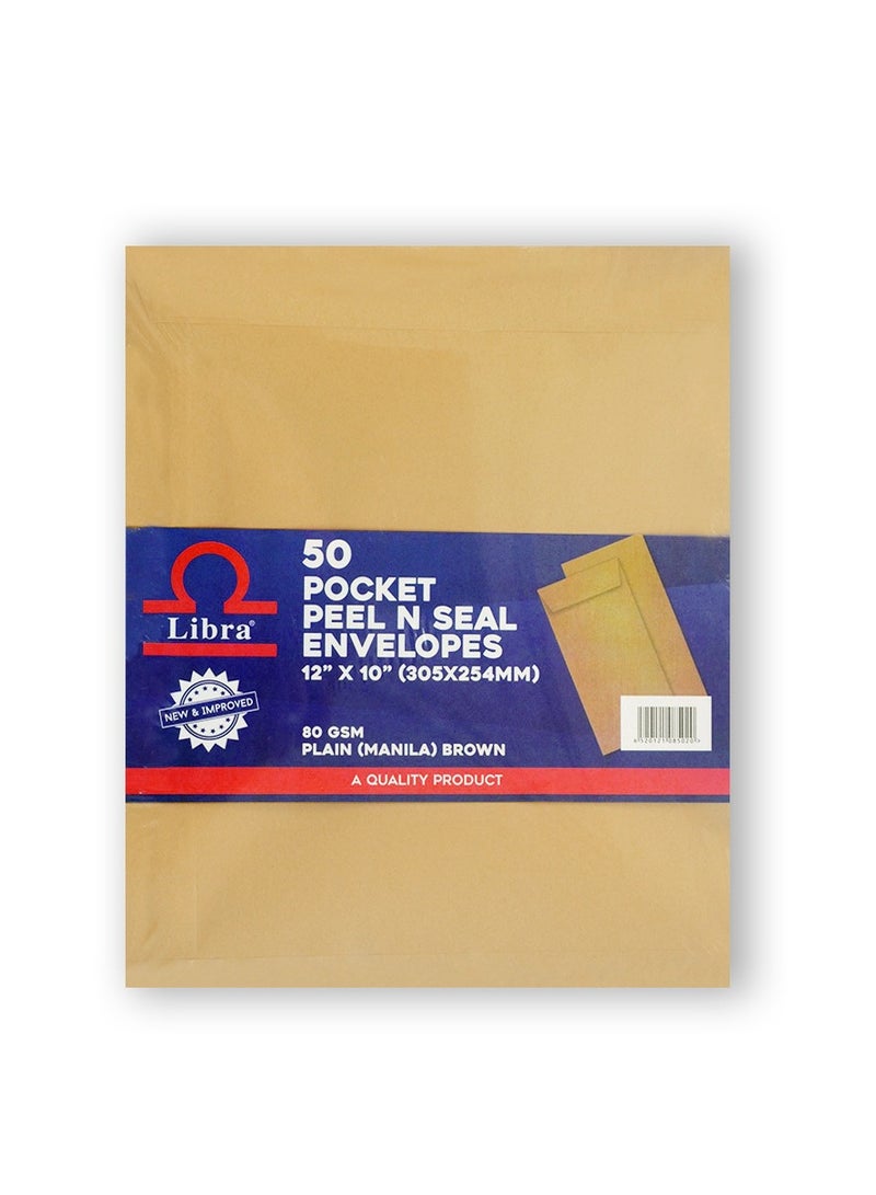 Libra A4 Brown Envelopes, 12×10 – 85GSM (Peel & Seal 50 Pieces Box) - Image 1