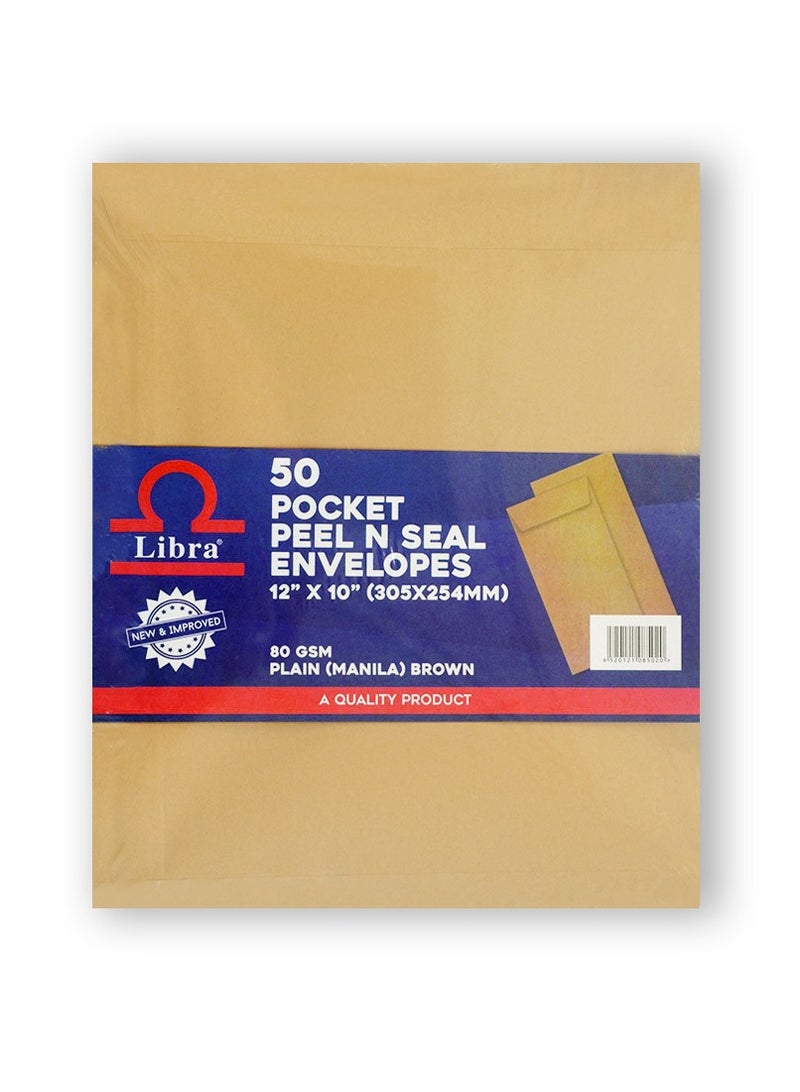 Libra A4 Brown Envelopes, 12×10 – 85GSM (Peel & Seal 50 Pieces Box) - Image 2