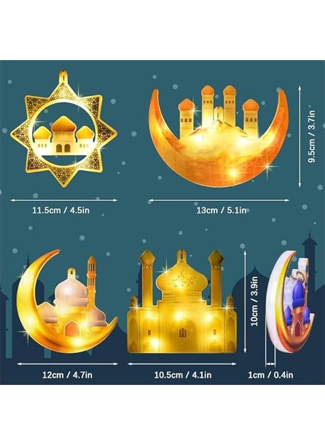 خاجول مجموعة من 4 مصابيح زخرفية لحفلات تزيين رمضان، إضاءة ليلية على شكل هلال إسلامي، زينة عيد، هدية رمضان لزيادة السعادة  - Image 2