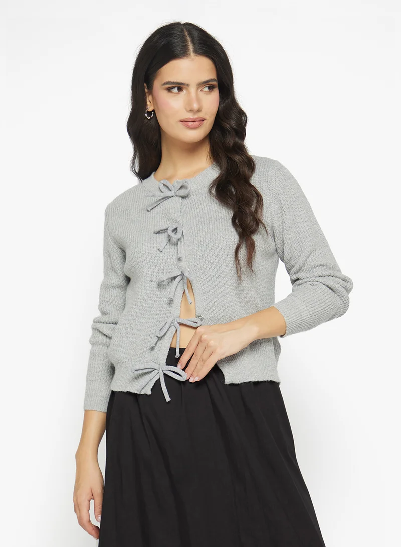 جينجر Knitted Bow Tie Detail Cardigan