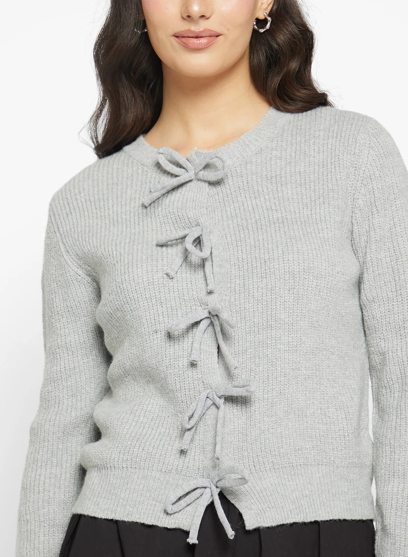 Ginger Knitted Bow Tie Detail Cardigan