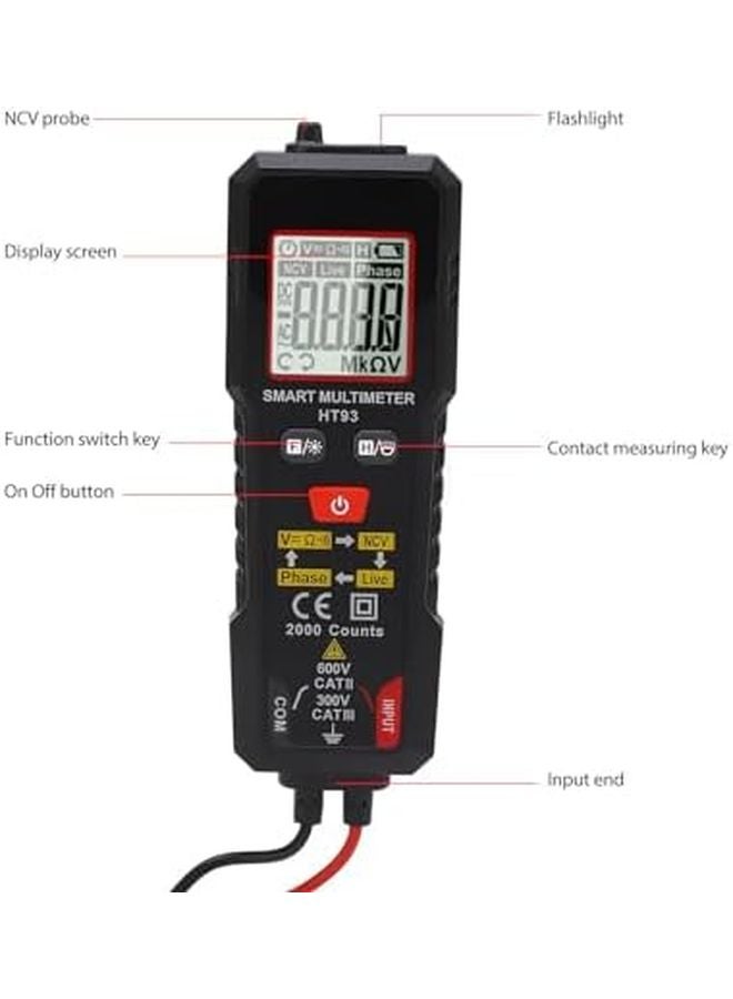 HT93 Digital Multimeter 4000 Counts Voltage Tester Automatic Live Wire Recognition - Image 3