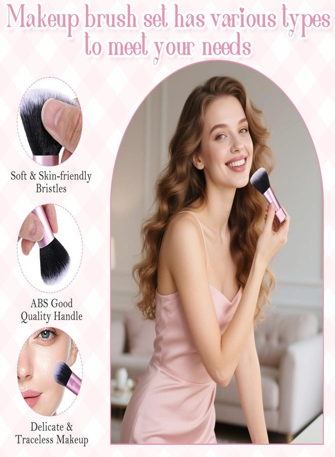 CoolShef مجموعة فرش مكياج صغيرة للسفر من كول شيف، 10 قطع، تتضمن أحمر خدود، بودرة، وظلال عيون، فرش مكياج للنساء، طقم مستحضرات تجميل وردي صغير الحجم لعشاق الجمال والمبتدئين - Image 3