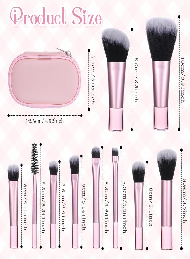 CoolShef مجموعة فرش مكياج صغيرة للسفر من كول شيف، 10 قطع، تتضمن أحمر خدود، بودرة، وظلال عيون، فرش مكياج للنساء، طقم مستحضرات تجميل وردي صغير الحجم لعشاق الجمال والمبتدئين - Image 2