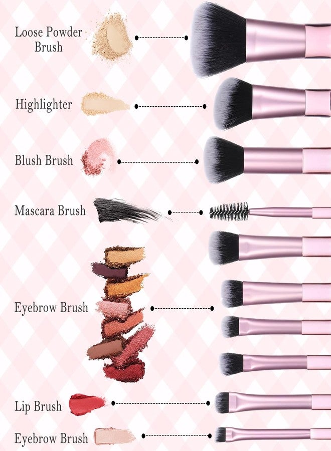 CoolShef مجموعة فرش مكياج صغيرة للسفر من كول شيف، 10 قطع، تتضمن أحمر خدود، بودرة، وظلال عيون، فرش مكياج للنساء، طقم مستحضرات تجميل وردي صغير الحجم لعشاق الجمال والمبتدئين - Image 4