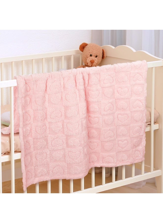LEFAFA Baby Blanket for Boys Girls, Soft Warm Cozy Heart Toddler Blankets, Fluffy Infant Toddler Newborn Receiving Blankets for Crib Stroller(Pink) - Image 2
