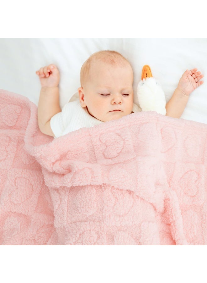LEFAFA Baby Blanket for Boys Girls, Soft Warm Cozy Heart Toddler Blankets, Fluffy Infant Toddler Newborn Receiving Blankets for Crib Stroller(Pink) - Image 4