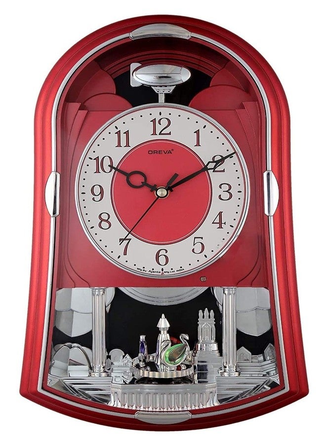 Oreva Plastic Rotating, Swinging and Musical Pendulum Wall Clock (24.0 cm x 8.2 cm x 39.8 cm, AQ-2187) (Red) - Image 1
