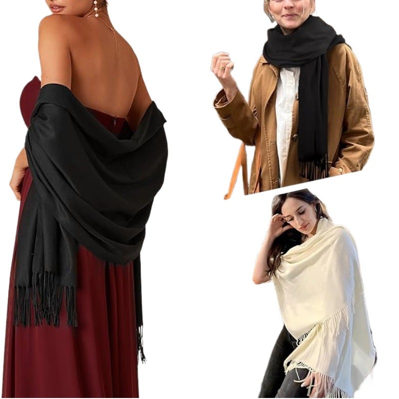 Women's Fashion Long Shawl Winter Warm Large Scarf Evening Dress Faux Cashmere Wedding Shawl Soft Scarf - Image 4