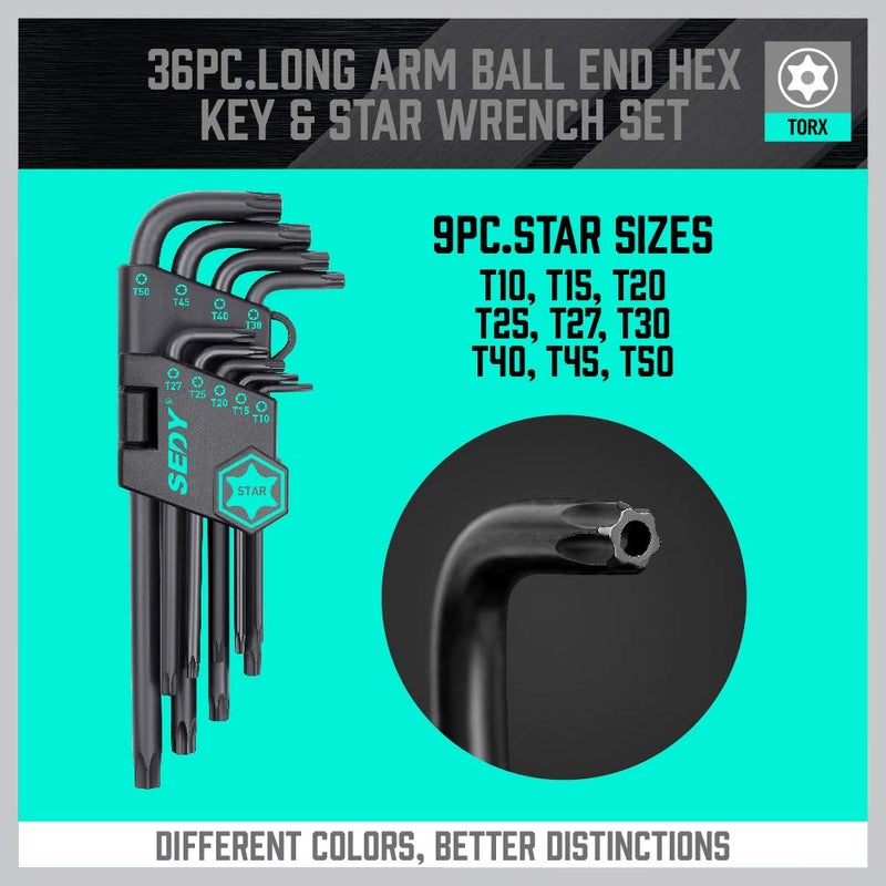 SEDY 36-Pieces Ultimate Allen Wrench Set, Premium Hex & Torx Key Set, SAE & Metric Hex, Ball End Torx Wrenches with Extra - Image 5