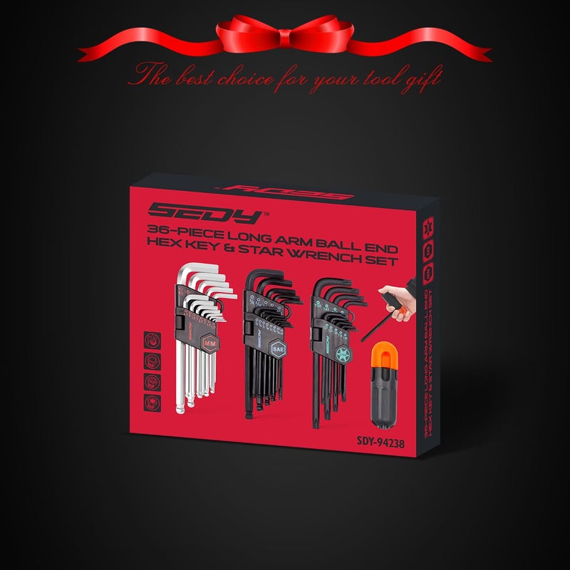 SEDY 36-Pieces Ultimate Allen Wrench Set, Premium Hex & Torx Key Set, SAE & Metric Hex, Ball End Torx Wrenches with Extra - Image 2