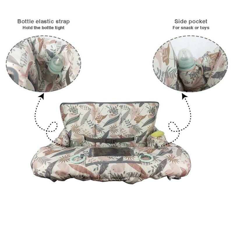 DODO NICI Shopping Cart Cover for Baby, 2 in 1 High Chair Cover for Restaurant seat & Grocery Cart Cover for Babies, Thick Padded with Clear Phone Pouch, Machine Washable, Leaves - Image 4