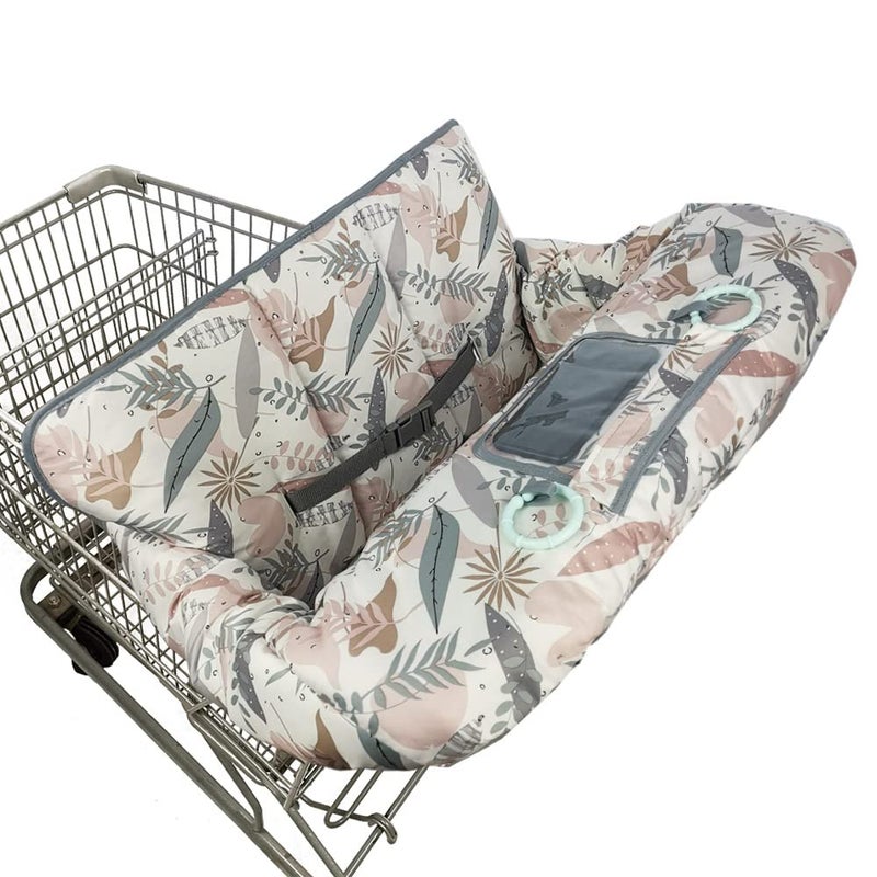 DODO NICI Shopping Cart Cover for Baby, 2 in 1 High Chair Cover for Restaurant seat & Grocery Cart Cover for Babies, Thick Padded with Clear Phone Pouch, Machine Washable, Leaves - Image 1