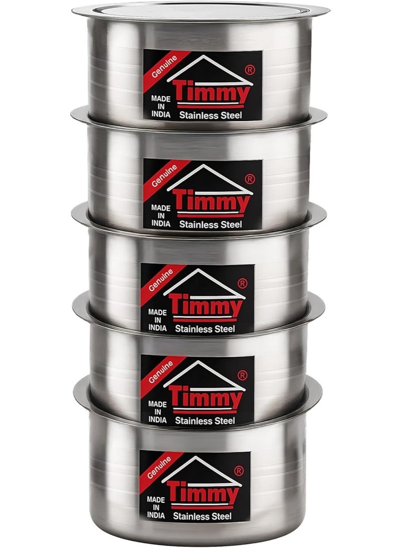 Timmy Stainless Steel 5-Piece Cooking Pot Set | Durable Cookware with Lids | Gas & Induction Compatible | Easy-to-Clean Pots for Everyday Cooking & Family Meals - Image 1
