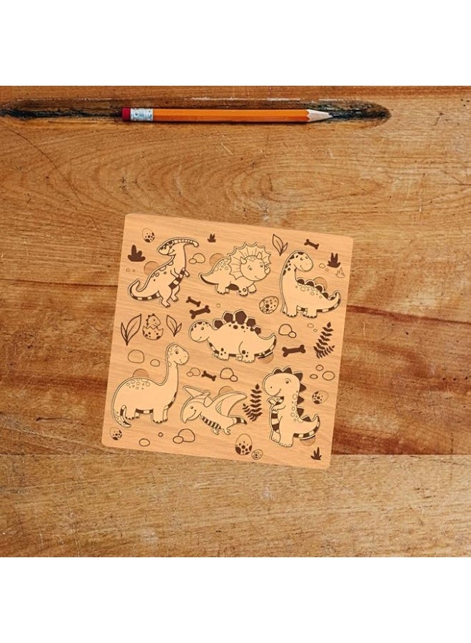 لوحة فنية جدارية بنمط ديناصور خشبي، لوح خشب ام دي اف مقطوع بالليزر، 29 × 30 سم، ديكور غرفة الاطفال، تصميم كرتوني لطيف - Image 1