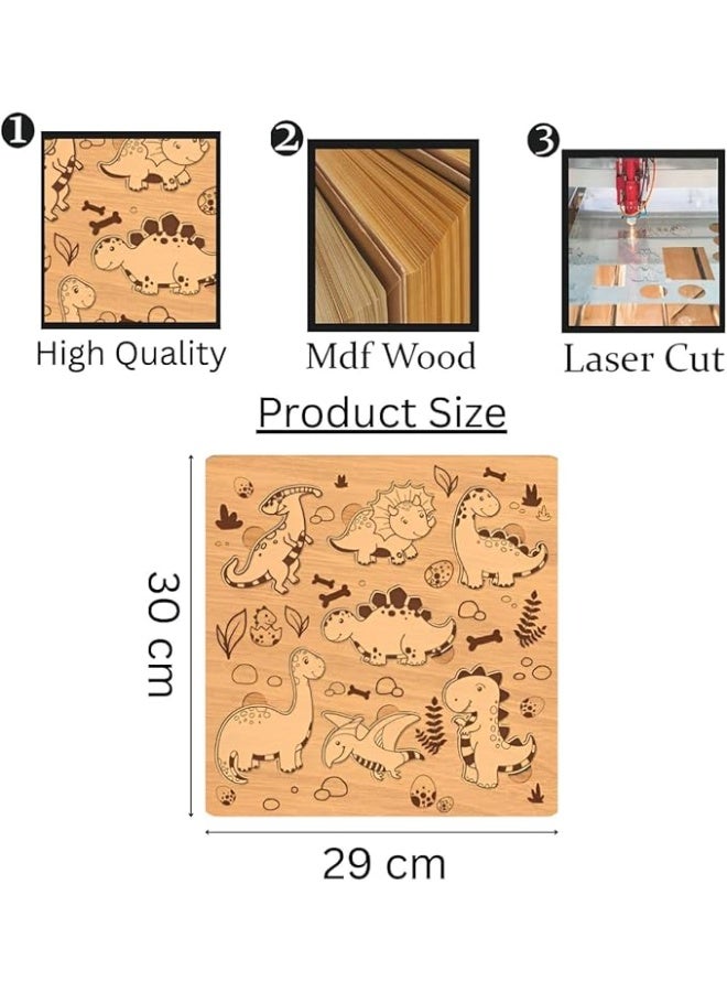 لوحة فنية جدارية بنمط ديناصور خشبي، لوح خشب ام دي اف مقطوع بالليزر، 29 × 30 سم، ديكور غرفة الاطفال، تصميم كرتوني لطيف - Image 4