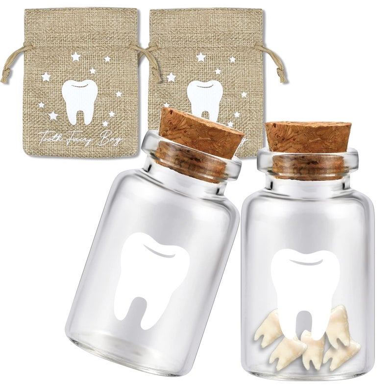 Free-Space Tooth Fairy Bag Set With 2 Small Glass Bottles - Kids Keepsake - Image 1