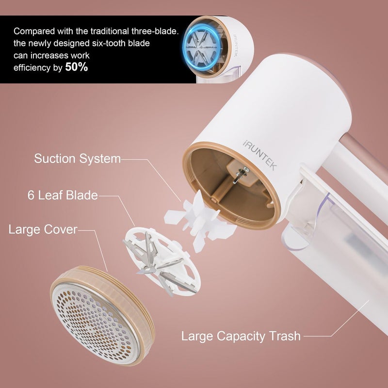 iRUNTEK Rechargeable Fabric Shaver, Electric Commercial Lint Remover with LED Display & Big Trash Box, 3-Speeds for Removing Fuzz and Pill from Clothes, Furniture, Sweater, Couch and Blanket, White - Image 3